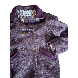 Zara BNWT  Kids purple Button‎ Down Tie Trench wool Long Sleeve Coat Sz 8